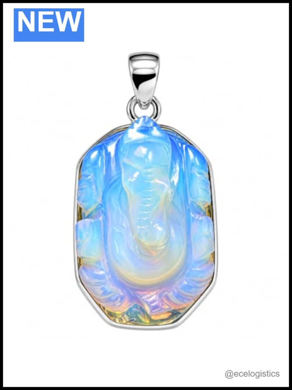 Sterling Silver Ganesh Pendant Opalite Gemstone Handmade Healing Necklace